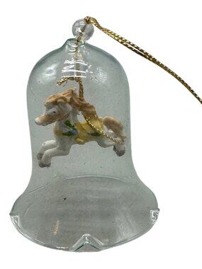 Vtg Carousal Horse Blown Glass Bell Collectable Figurine Christmas Ornament READ